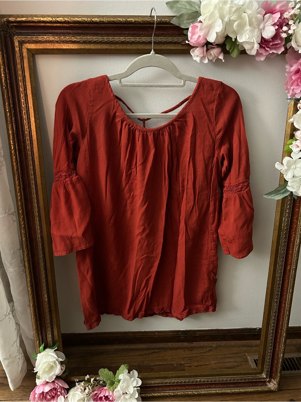 aerie Rust Color Peasant Tunic minidress